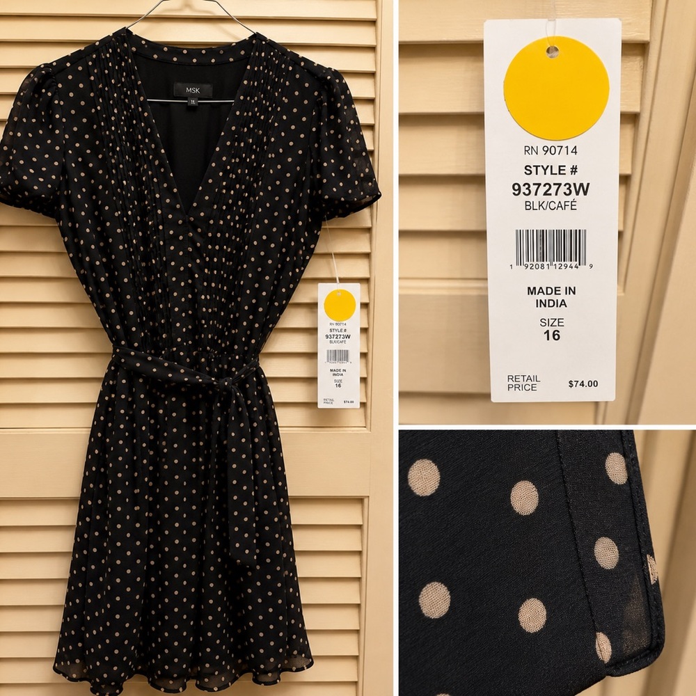 MSK Black Dress with Beige Polka Dots